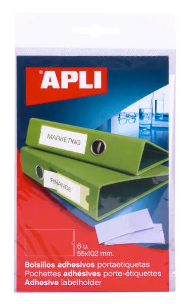 Tasche porta etichette adesive Apli - 55 x 102 mm - Modifica le informazioni dell'etichetta in base alle tue esigenze - Contiene 6 tasche per confezione - immagine 1