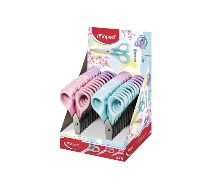Forbici scolastiche Maped Sensoft a punta tonda da 13 cm - Lame in acciaio inossidabile - Impugnatura simmetrica in plastica - Colori pastello assortiti - immagine 1