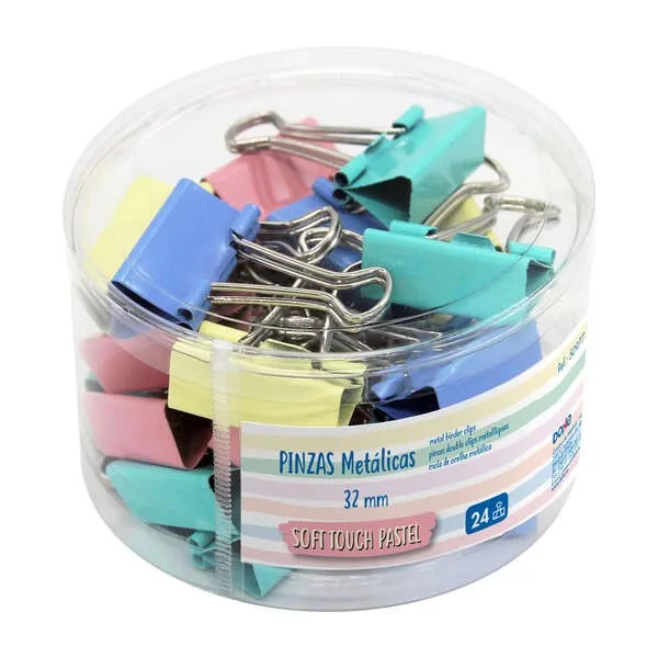 Barattolo Dohe da 24 pinzette in metallo da 32 mm - Colori pastello assortiti - immagine 1