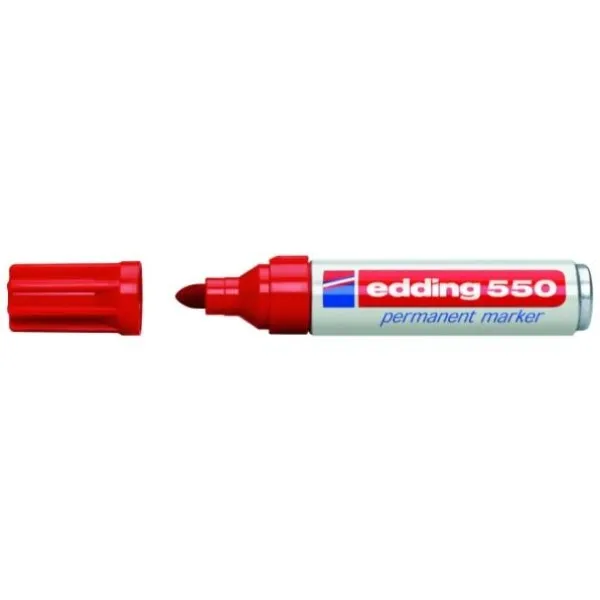 Edding 550 Pennarello indelebile - Punta Rotonda - Linea tra 3 e 4 mm. - Ricaricabile - Quick Dry - Colore Rosso - immagine 1