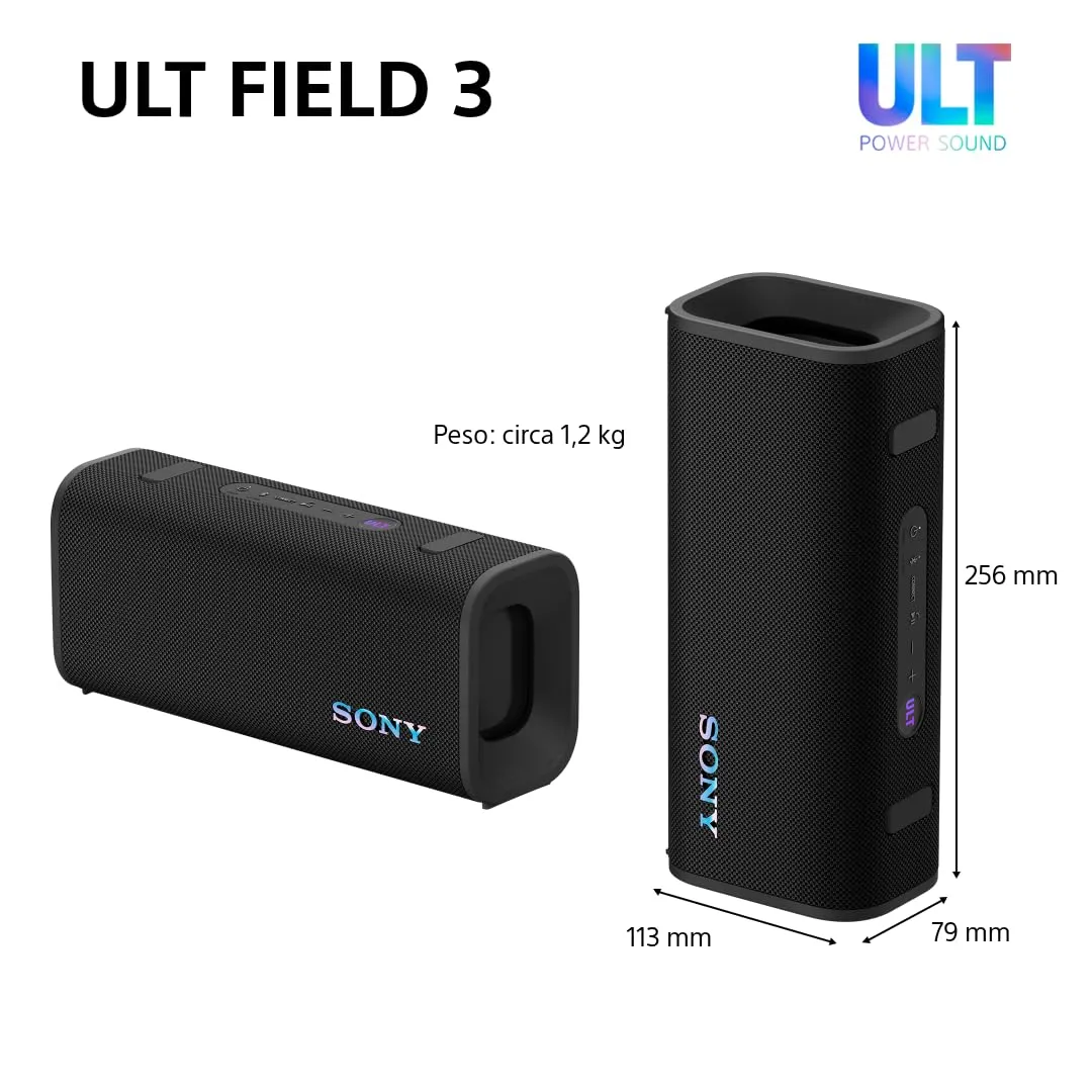Sony ULT FIELD 3 - Speaker Bluetooth portatile con ULT POWER SOUND, batteria 24 ore, IP67, impermeabile, antipolvere, antiurto, tracolla staccabile, compatto - Bianco - immagine 12