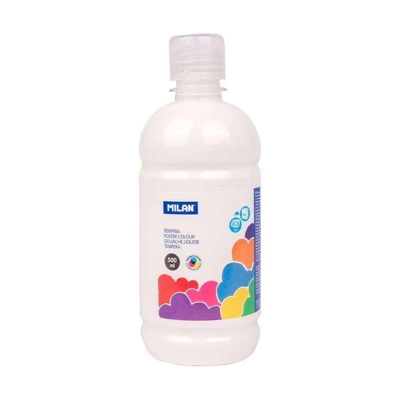 Bottiglia Tempera Milan 500ml - Tappo Dispenser - Asciugatura Rapida - Miscelabile - Colore Bianco - immagine 1