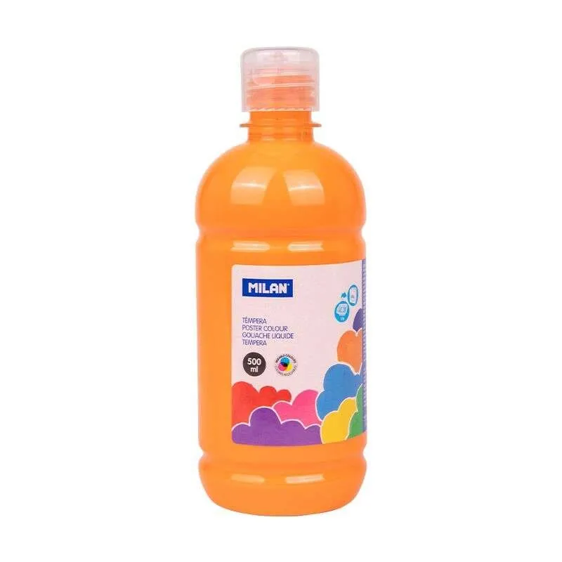 Bottiglia Tempera Milan 500ml - Tappo Dispenser - Asciugatura Rapida - Miscelabile - Colore Arancio - immagine 1
