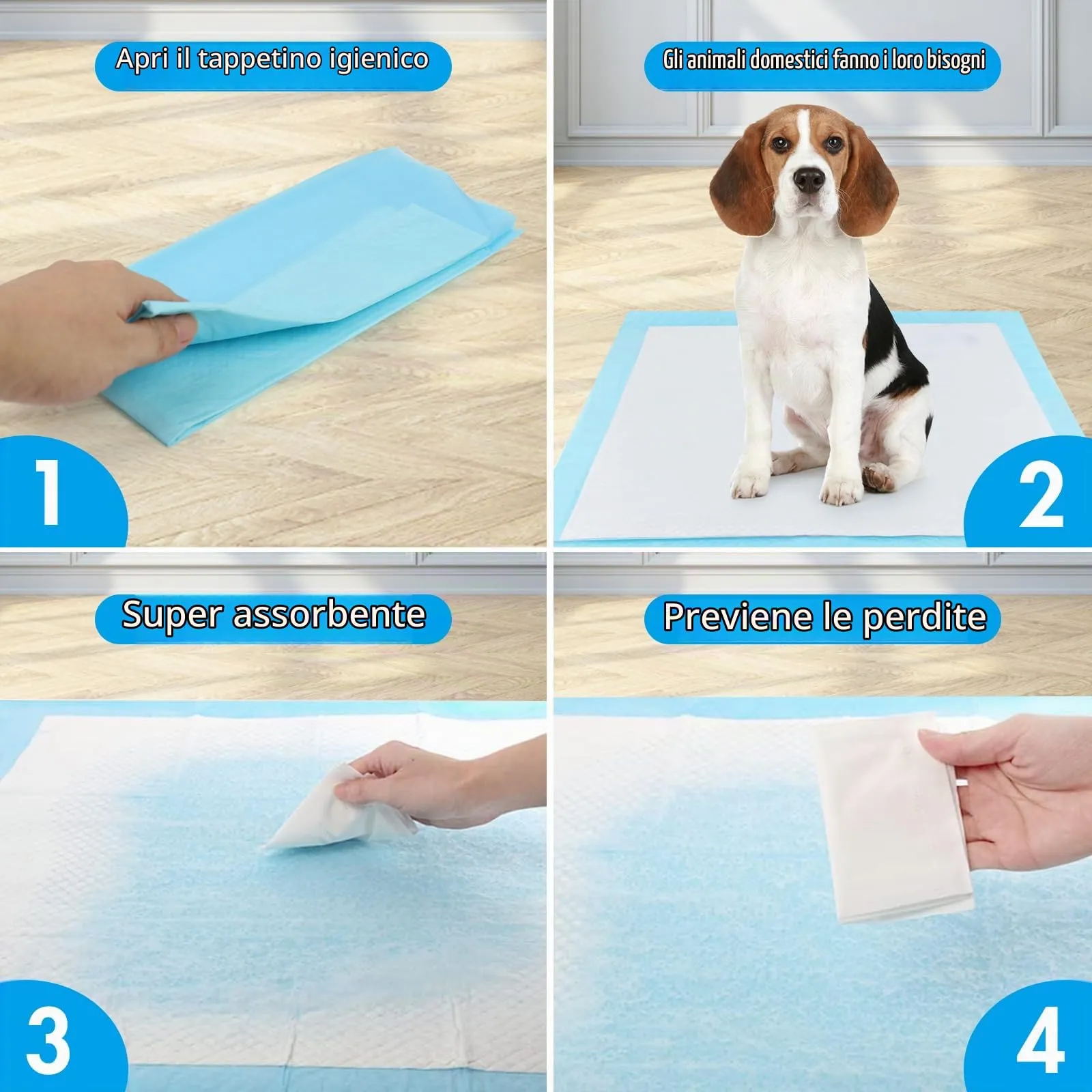 YAMAIDUO 100 Pezzi Tappetini Igienici per Cani, 60 x 60cm Traverse Cani, 5 Strati Tappetini Assorbenti per Cani, Tappetini Cane Superficie ad Asciugatura Rapida - immagine 3