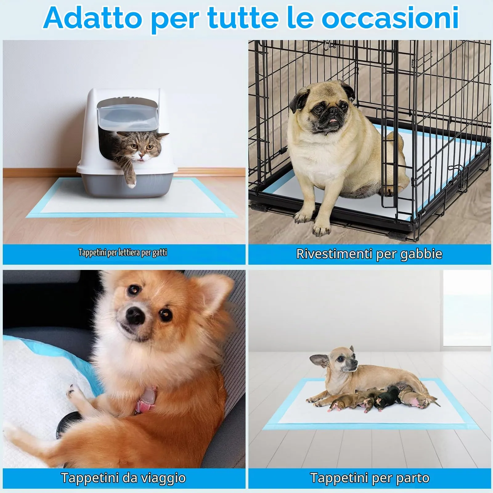 YAMAIDUO 100 Pezzi Tappetini Igienici per Cani, 60 x 60cm Traverse Cani, 5 Strati Tappetini Assorbenti per Cani, Tappetini Cane Superficie ad Asciugatura Rapida - immagine 7
