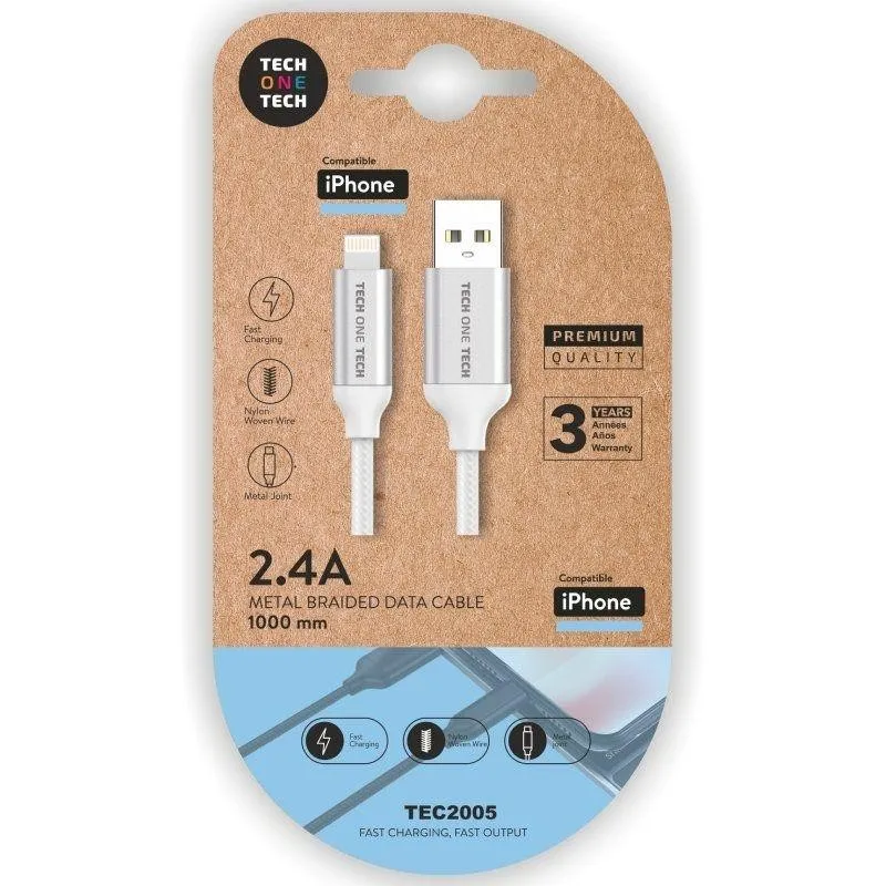 Cavo TechOneTech USB-A maschio a Lightning maschio 1 m - Nylon intrecciato rivestito - immagine 1