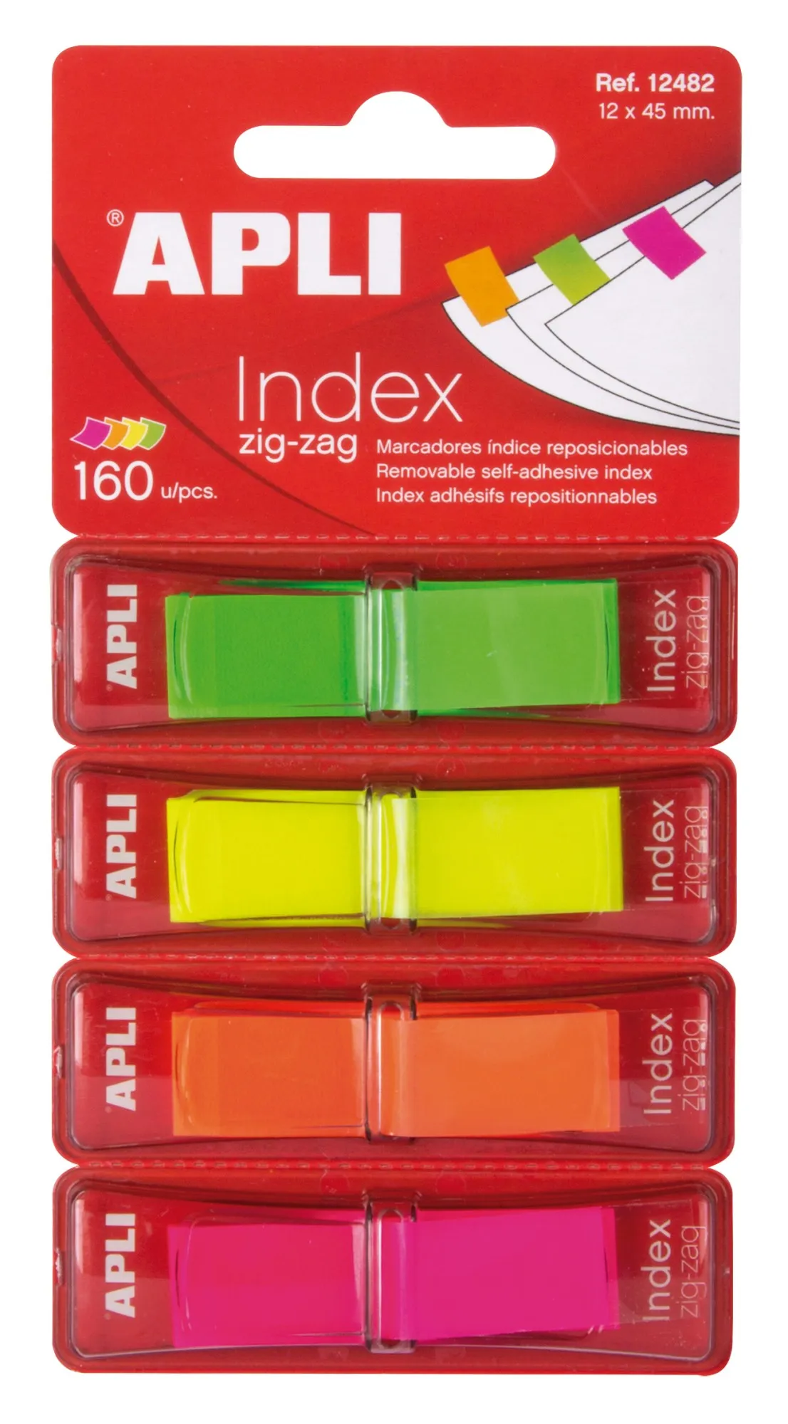 Apli Zigzag Film Indici Adesivi 45x12mm 4 Dispenser da 40 Indici - Facile da Applicare - Resistente - Removibile - Colori Fluorescenti - Multicolore - immagine 1
