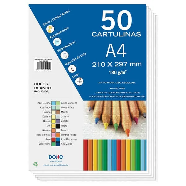 Cartoncini colorati Dohe 180 G/M2 - Formato A4 - PH neutro - Privi di cloro elementare - Coloranti biodegradabili - immagine 1
