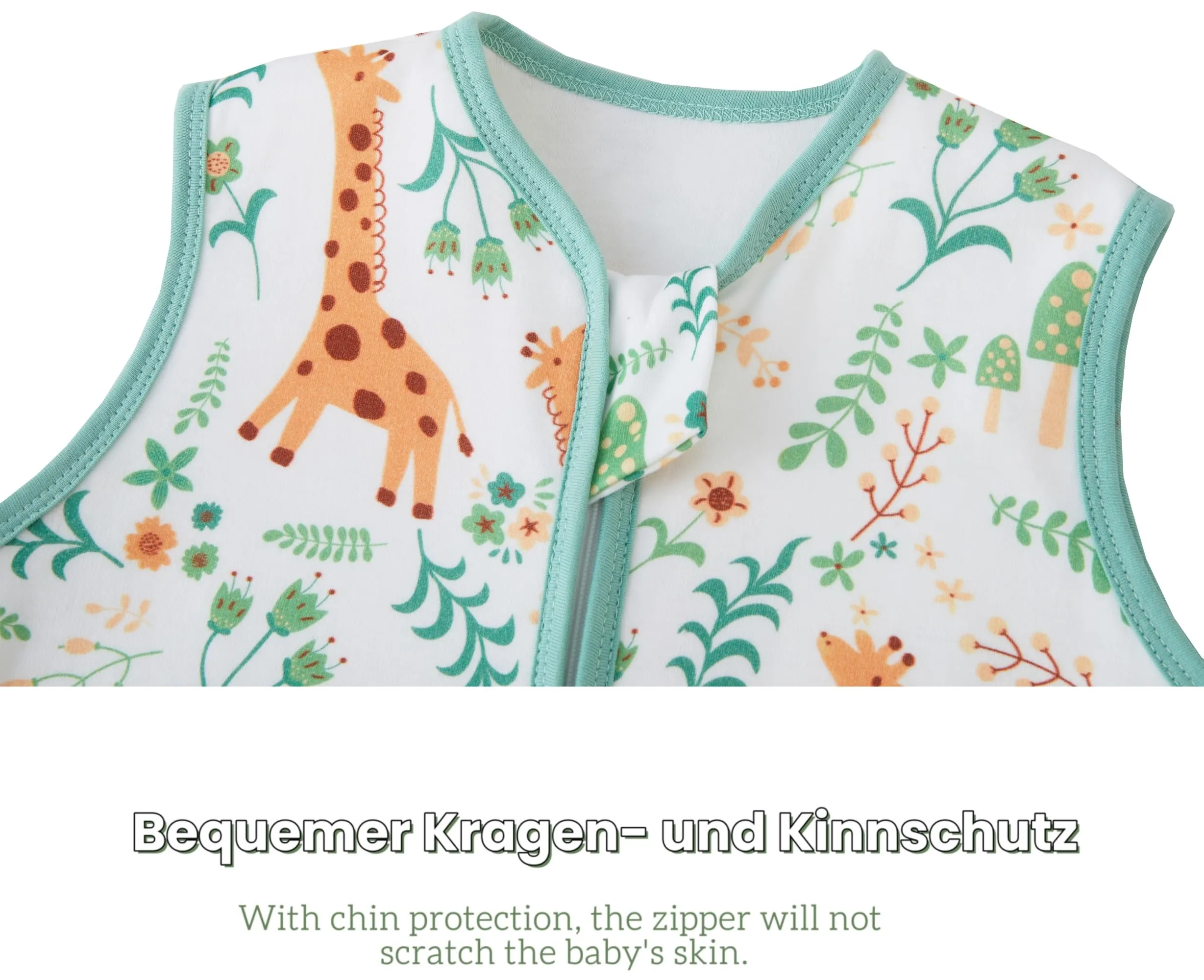 Chilsuessy - Sacco nanna unisex in cotone con giraffa, 1,5 tog, 90 cm, altezza del bambino 95 – 105 cm, per neonati e bambini - immagine 3