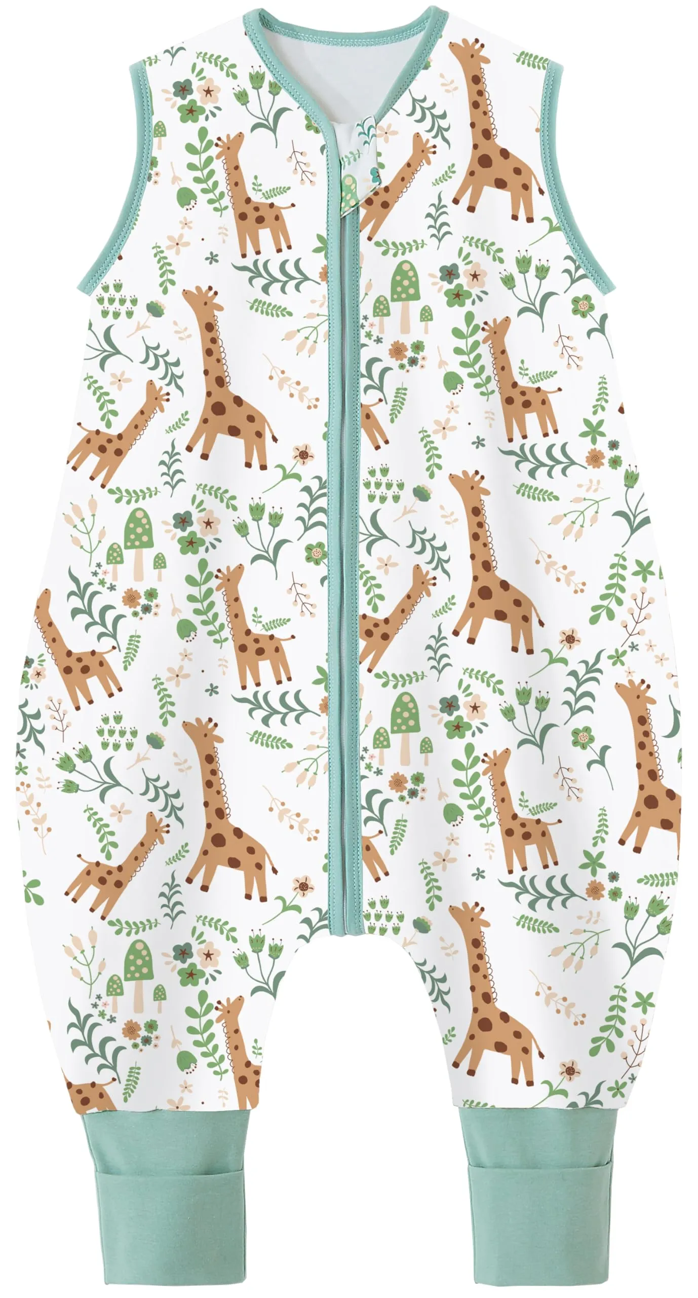 Chilsuessy Sacco nanna con piedini, 1,5 Tog, in cotone al 100%, per tutto l'anno, con gambe, per neonati e bambini, 1,5 Tog/Giraffa, 80 cm/Altezza neonato 85-95 cm - immagine 1