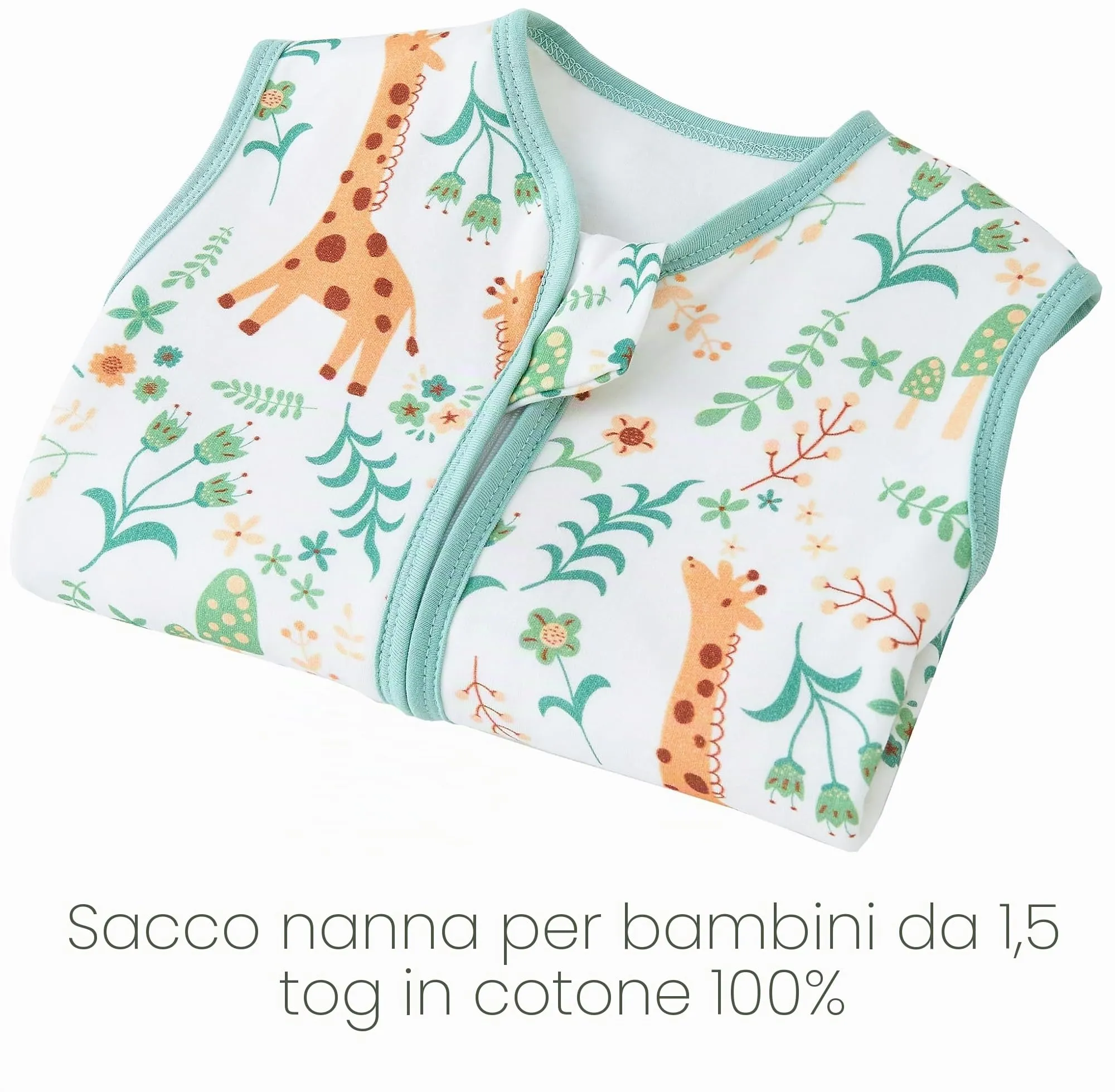 Chilsuessy Sacco nanna con piedini, 1,5 Tog, in cotone al 100%, per tutto l'anno, con gambe, per neonati e bambini, 1,5 Tog/Giraffa, 80 cm/Altezza neonato 85-95 cm - immagine 2