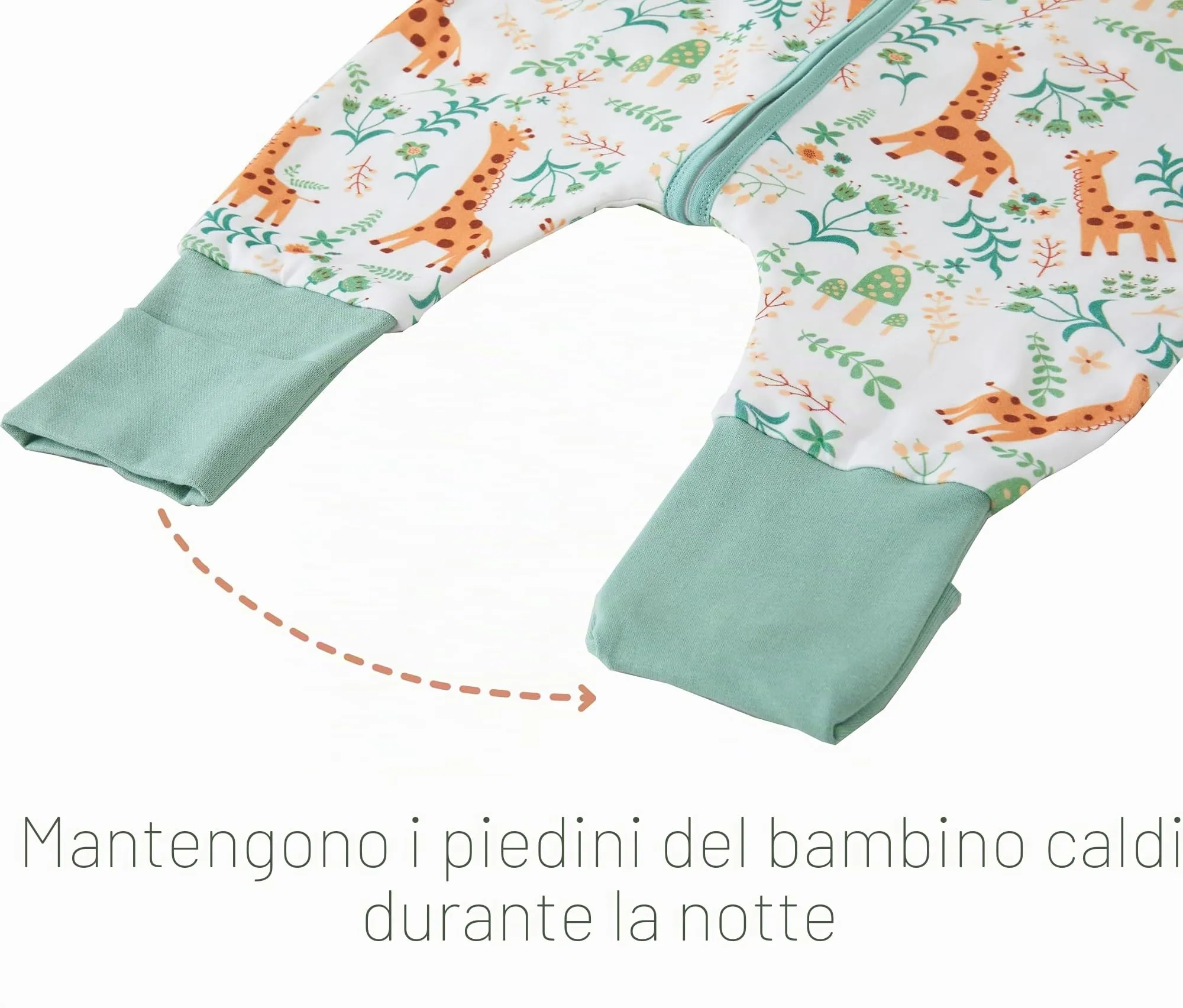 Chilsuessy Sacco nanna con piedini, 1,5 Tog, in cotone al 100%, per tutto l'anno, con gambe, per neonati e bambini, 1,5 Tog/Giraffa, 80 cm/Altezza neonato 85-95 cm - immagine 4