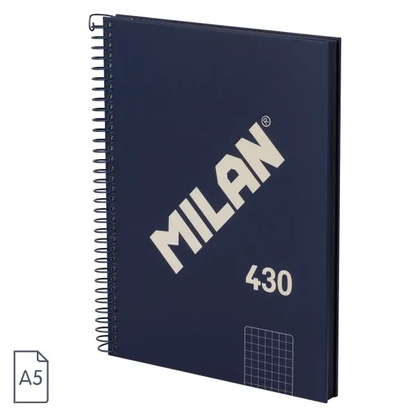 Quaderno a spirale Milan Series 1918 formato A5 griglia 5x5mm - 80 fogli da 95 g/m2 - Microperforato 2 fori - Colore blu - immagine 1