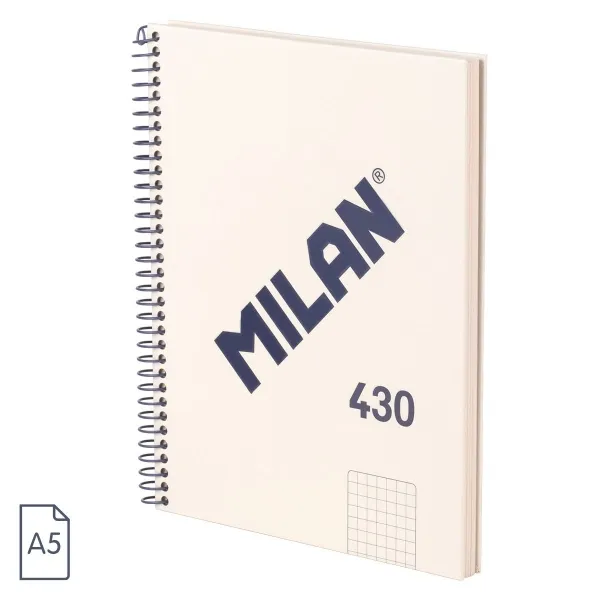 Quaderno a spirale Milan 1918 formato A5 griglia 5x5 mm - 80 fogli da 95 g/m2 - microperforato 2 fori - colore beige - immagine 1