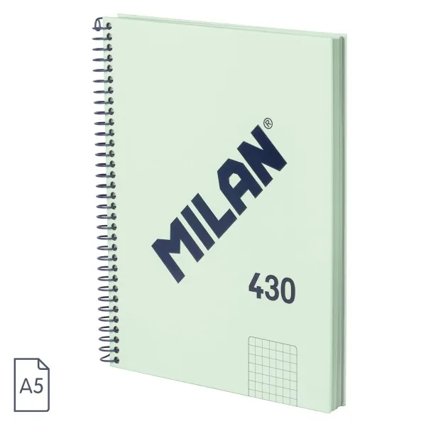 Quaderno a spirale Milan Series 1918 formato A5 griglia 5x5mm - 80 fogli da 95 g/m2 - Microperforato 2 fori - Colore verde - immagine 1