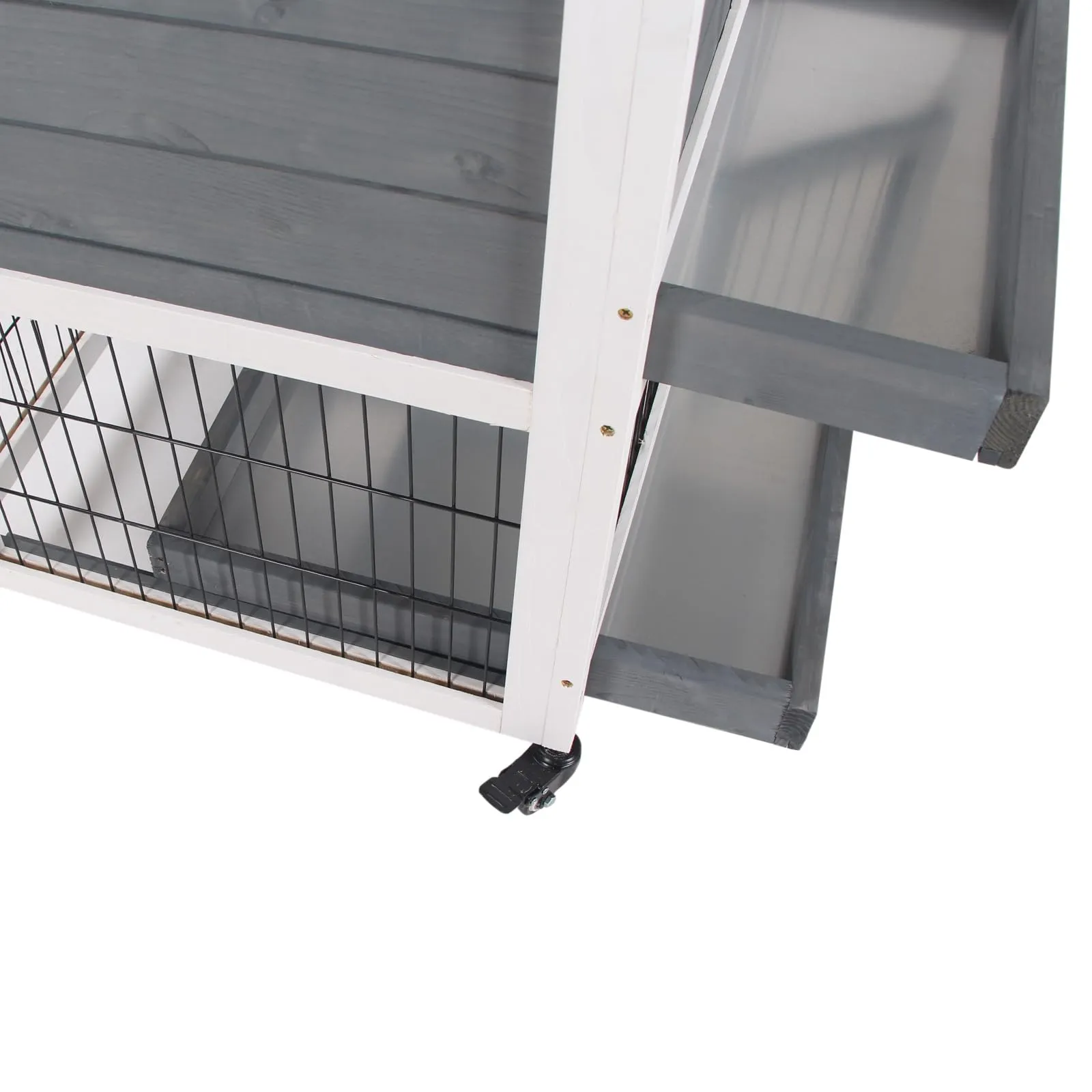 PawHut Conigliera da Interno in Legno Abete con Ruote 110x50x88cm Grigio - immagine 9