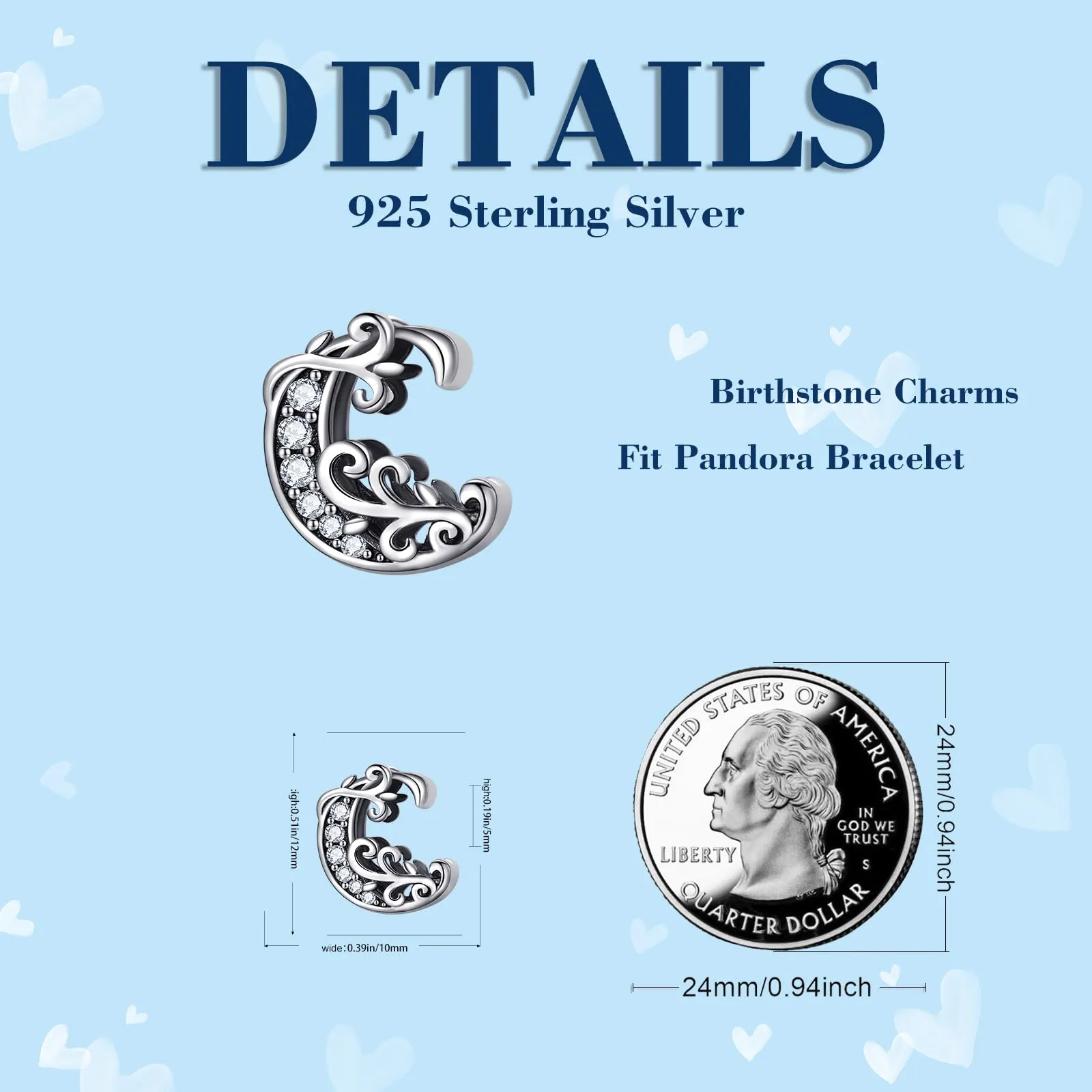 XWN Lettera Bead Charm Ciondolo Alfabeto Argento Sterling 925 con Cubic Zirconia Pendenti per Pandora Braccialetti, Compatibile con Braccialetti e Collane europei - immagine 6