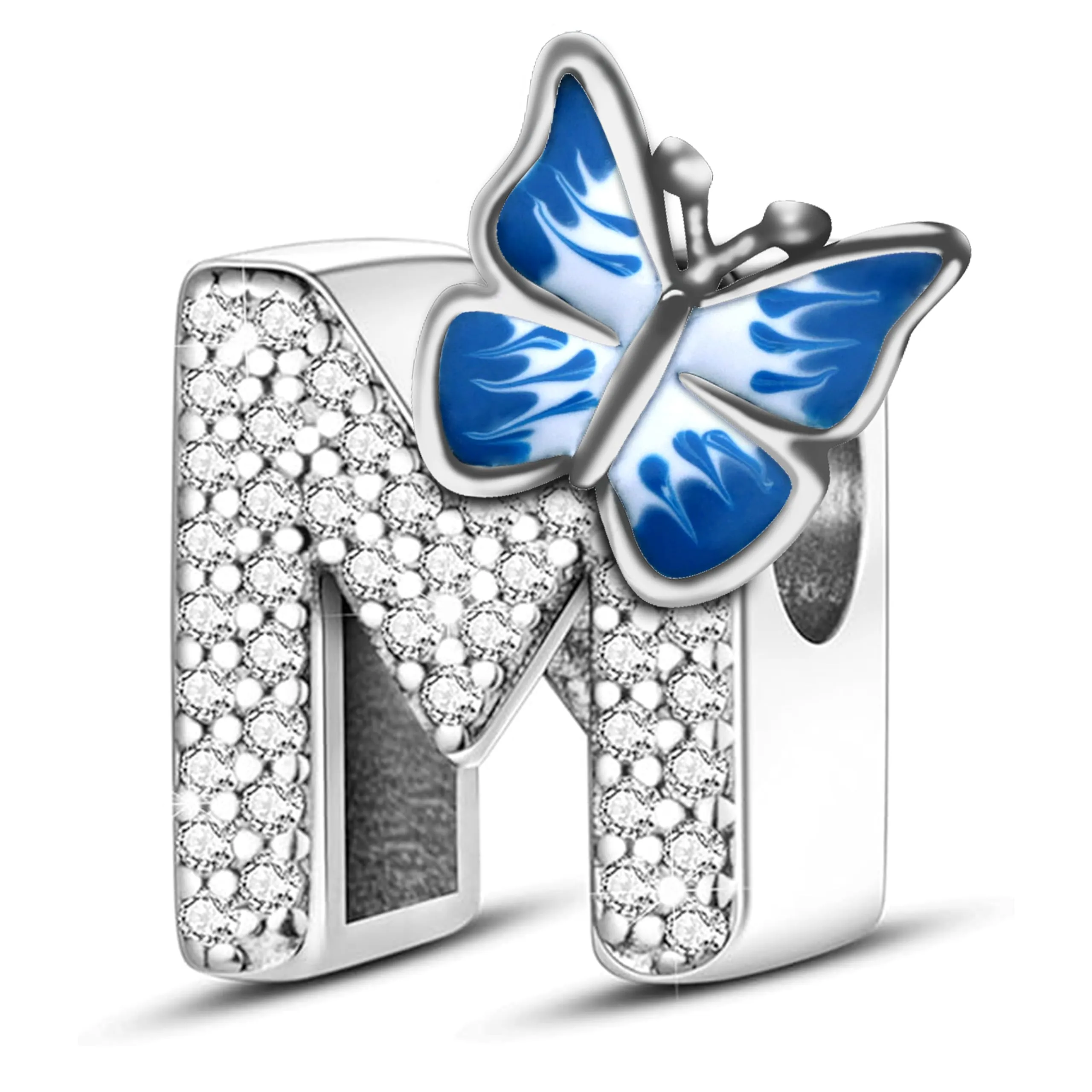 XWN Lettera Bead Charm Ciondolo Alfabeto Argento Sterling 925 con Cubic Zirconia Pendenti per Pandora Braccialetti, Compatibile con Braccialetti e Collane europei - immagine 1