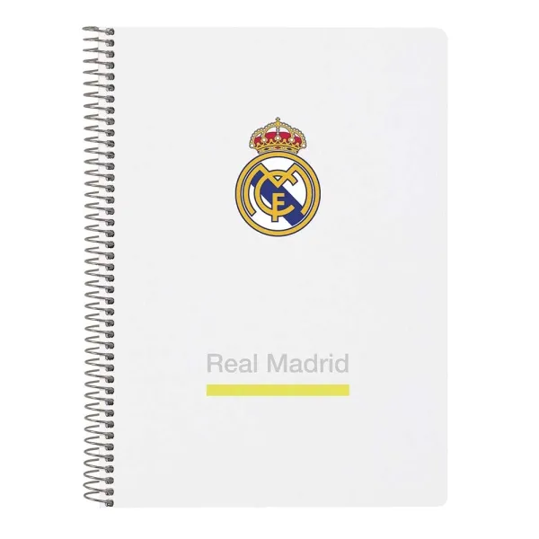Quaderno a spirale Safta Real Madrid - Copertina rigida - 80 fogli A4 con griglia 4x4mm - Formato quarto - 155x22x1cm - Bianco e nero - immagine 1