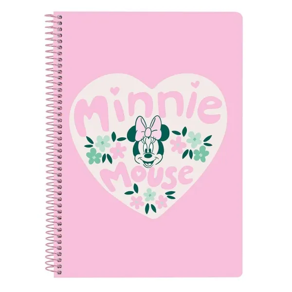 Quaderno a spirale Safta Minnie Mouse Minty - Formato quarto - 80 fogli di carta da 80 g/m² - Griglia 4x4 mm - Copertina rigida lucida - Margine laterale - 155x10x220 mm - Rosa pastello - immagine 1