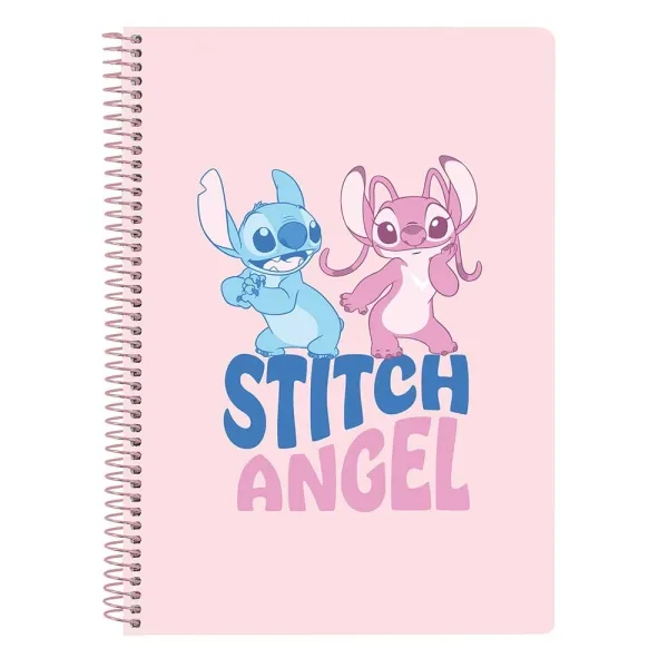 Quaderno a spirale Safta Stitch Ohana - Formato quarto - 80 fogli di carta da 80 g/m² - Griglia 4x4 mm - Copertina rigida lucida - Margine laterale - 155x10x220 mm - Rosa pastello - immagine 1
