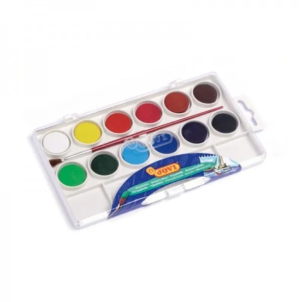 Jovi Confezione da 12 acquerelli in compresse + pennello - Brillanti - Facilmente miscelabili - Colori assortiti - immagine 1