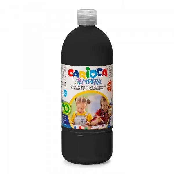 Tempera Carioca Flacone 1000ml - Colori Super Lavabili - Facili da Miscelare - Applicabili su Materiali Porosi - Elevata Opacità - Colore Nero - immagine 1