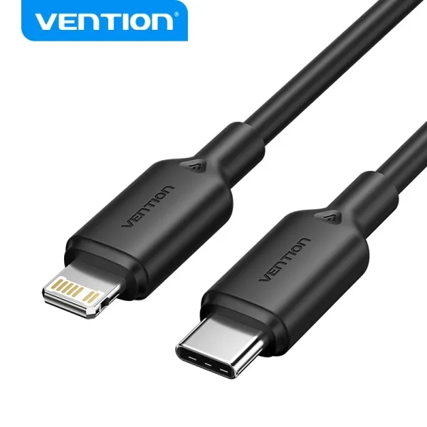 Cavo Vention USB-C a Lightning - Connettore nichelato - Potenza 27W - Corrente 3A - Colore nero - immagine 1