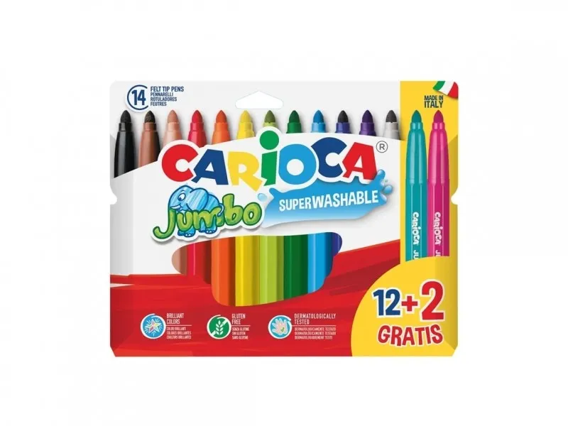 Carioca Jumbo Pack da 12 pennarelli + 2 omaggio - Punta da 6 mm - Super lavabili - Colori assortiti - immagine 1