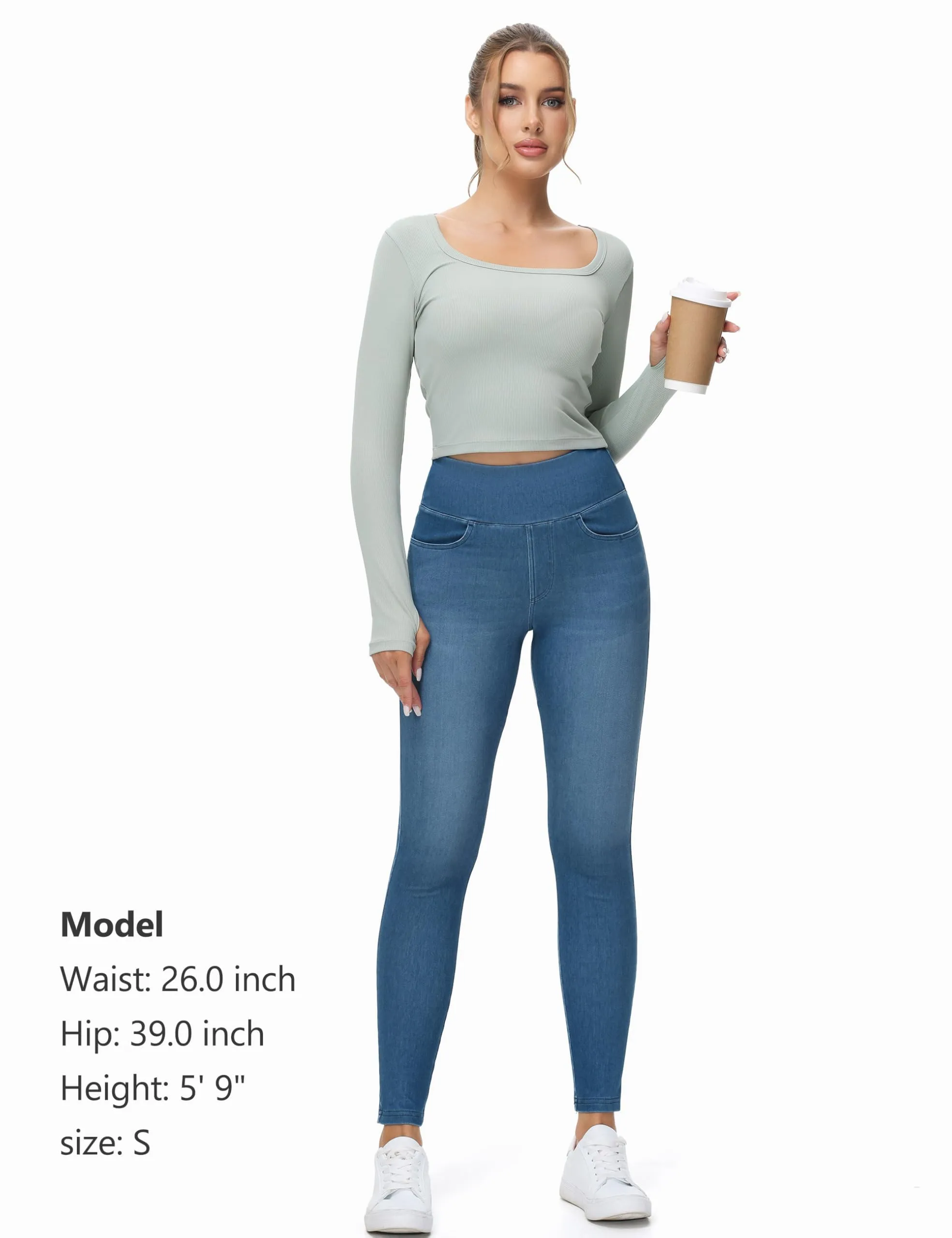 THE GYM PEOPLE Jeggings Donna Vita Alta Jeans Skinny Stretch con Tasche - immagine 6