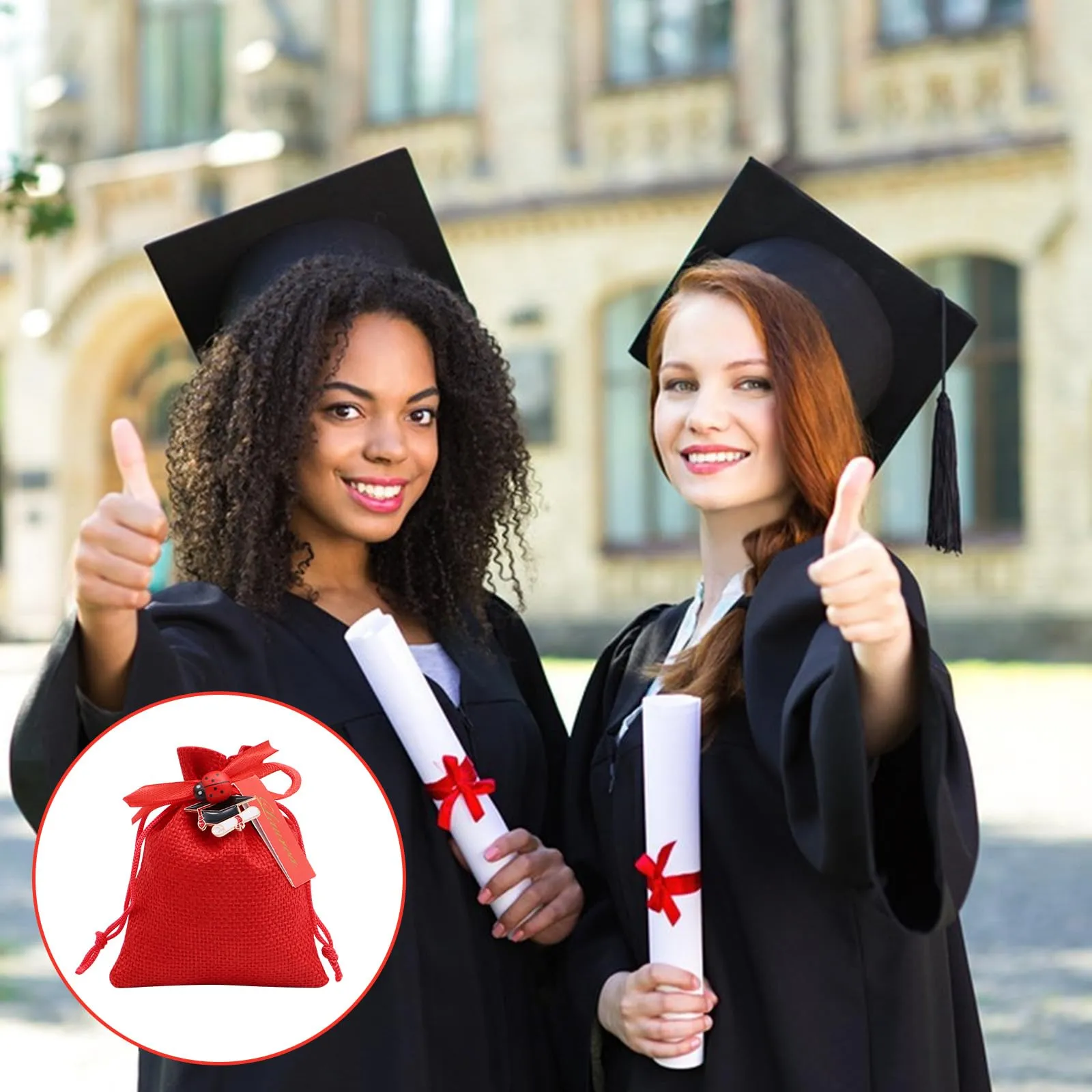 VEGCOO 30 Pezzi Bomboniere Laurea Portaconfetti con Biglietti, Ciondoli, Coccinella e Nastro Rosso - Sacchetti Portaconfetti, Regalo Fai da Te - immagine 4