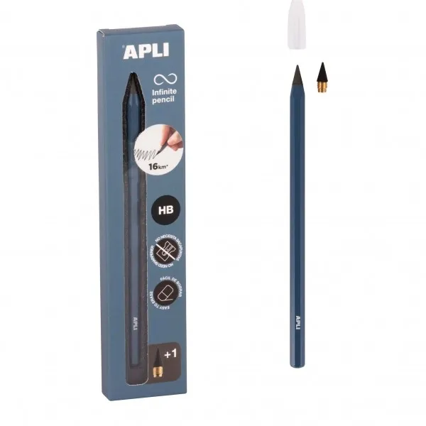 Confezione di matite Apli Infinite con mine HB + ricarica + cappuccio protettivo - Scrive fino a 16 km - Blu - immagine 1