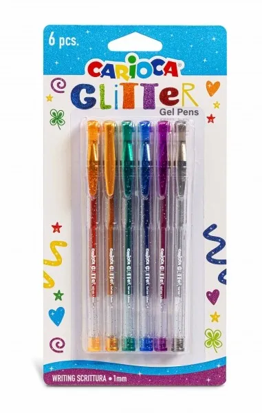 Carioca Glitter Gel Pack de 6 Boligrafos - Punta Ø 1mm - Tinta Gel Glitter - para Superficies Oscuras - Escritura Brillante y Colorida - Color Varios - immagine 1