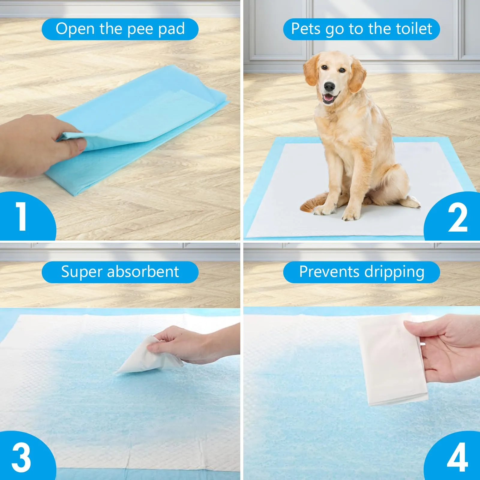 YAMAIDUO 60 Pezzi Tappetini Igienici per Cani, 90 x 60cm Traverse Cani, 5 Strati Tappetini Assorbenti per Cani, Tappetini Cane Superficie ad Asciugatura Rapida - immagine 3