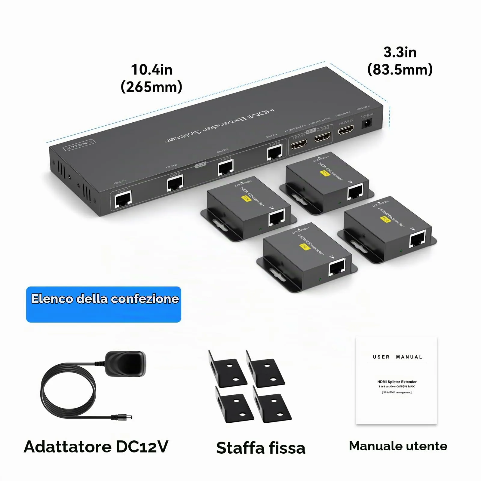 VEDINDUST Extender HDMI splitter 1 ingresso 6 uscite su Cat6/7 Ethernet HDMI fino a 50M 165ft con 2 uscite Loop Supporta la gestione EDID 1080P60Hz POC - immagine 7