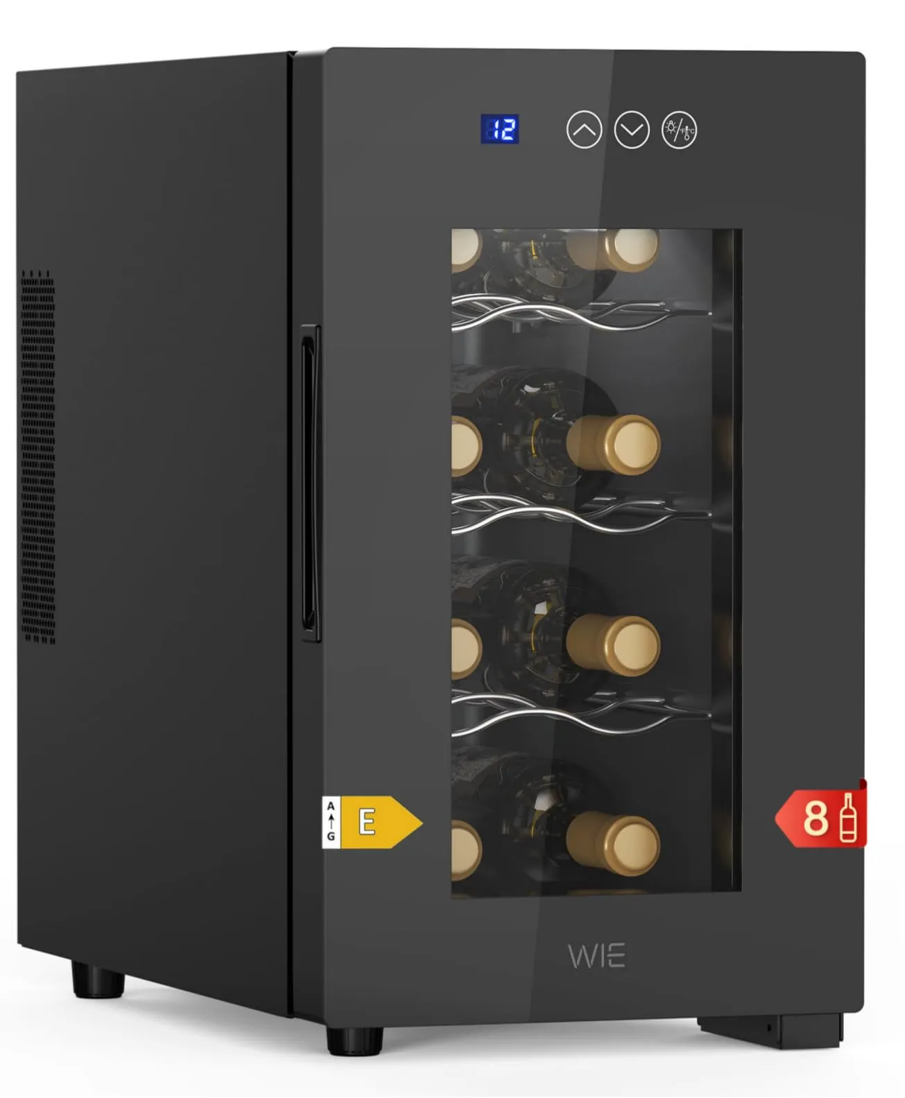 WIE Cantinetta Vino 8 Bottiglie, Raffreddamento Termoelettrico, Cantinetta Vino Refrigerata con Controllo touchscreen, Porta in Vetro a Specchio, Ripiani Regolabili, Luce LED, Muto, 5-18℃ - immagine 1