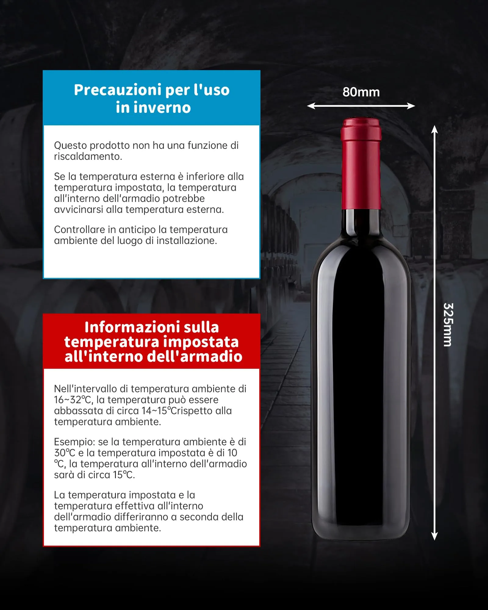 WIE Cantinetta Vino 8 Bottiglie, Raffreddamento Termoelettrico, Cantinetta Vino Refrigerata con Controllo touchscreen, Porta in Vetro a Specchio, Ripiani Regolabili, Luce LED, Muto, 5-18℃ - immagine 8