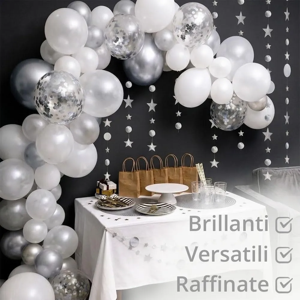 Ghirlanda Stelle e Puntini D'Argento, 16 Metri, Festoni Argento per Anno nuovo. Decorazione Capodanno, Compleanno, Fine Anno e San Silvestro - immagine 6