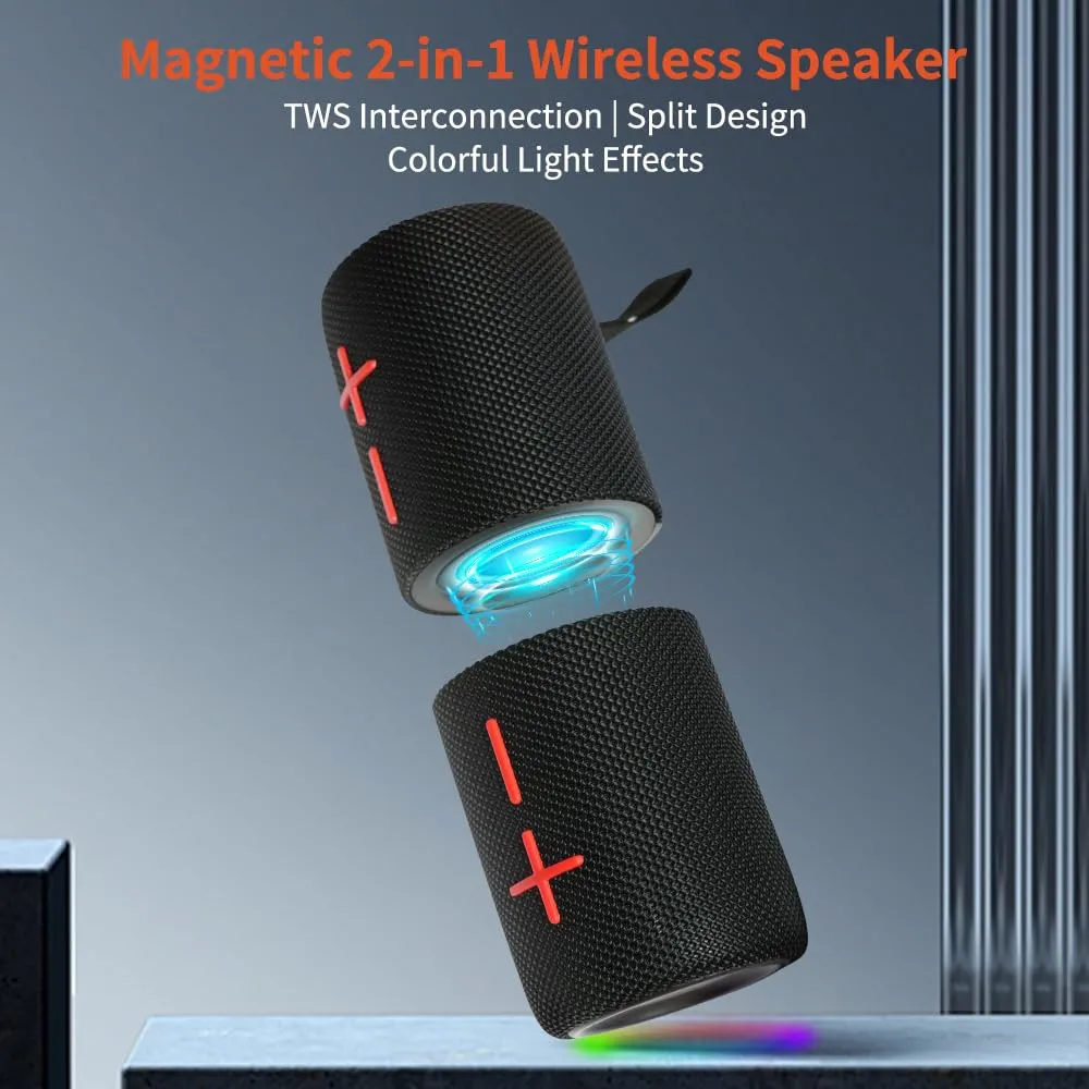 Altoparlante Bluetooth doppio, 2 in 1, magnetico, IPX6, impermeabile, con audio stereo Loud da 20 W, Bluetooth V5.3, 24H Playtime, Multiple Pairing for Home, Outdoor or Travel - immagine 2