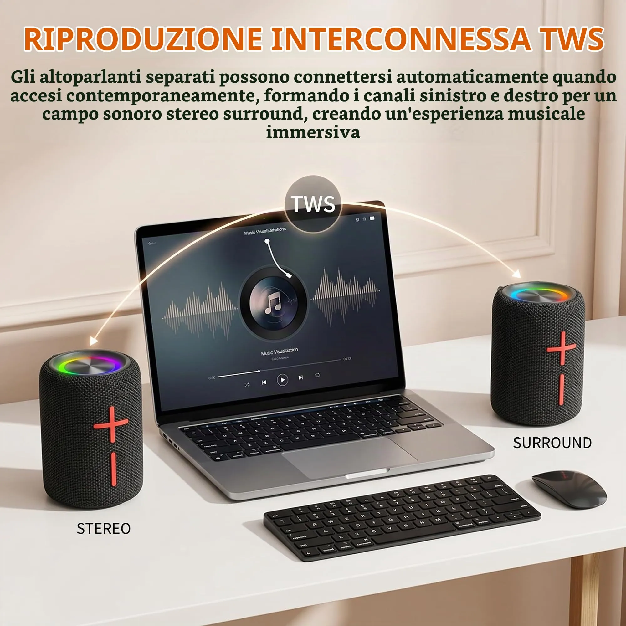 Altoparlante Bluetooth doppio, 2 in 1, magnetico, IPX6, impermeabile, con audio stereo Loud da 20 W, Bluetooth V5.3, 24H Playtime, Multiple Pairing for Home, Outdoor or Travel - immagine 3