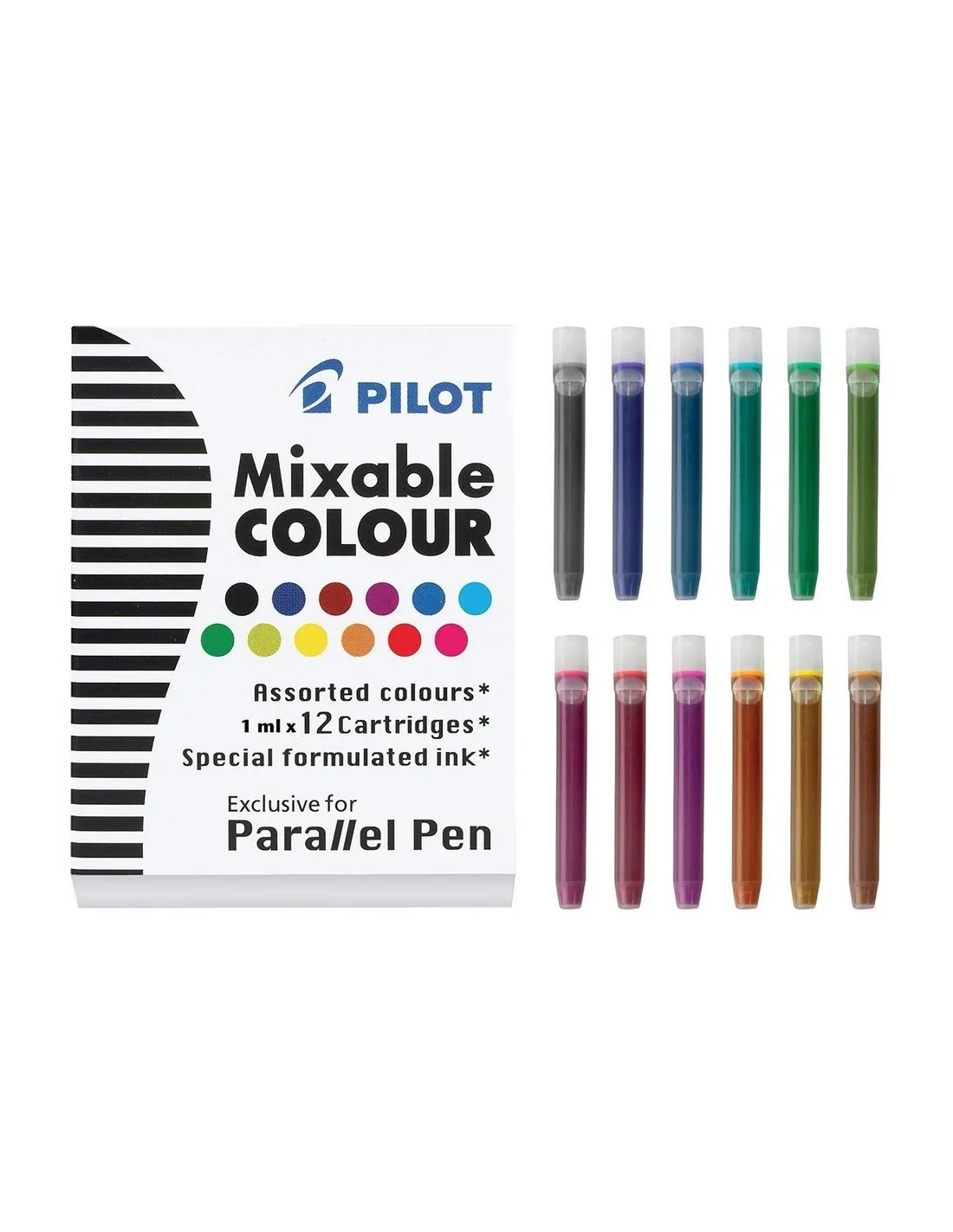 Pilot Parallel Pen Nero Blu Marrone Verde Verde chiaro Blu marino Arancione Rosa Viola Rosso Turchese Giallo 12 pz - immagine 1