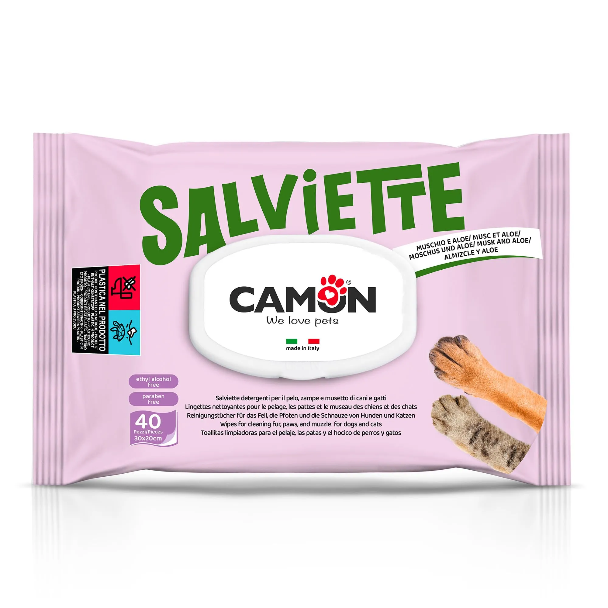 CAMON - Salviette Detergenti per Cani e Gatti, 30x20 cm, Made in Italy - immagine 1