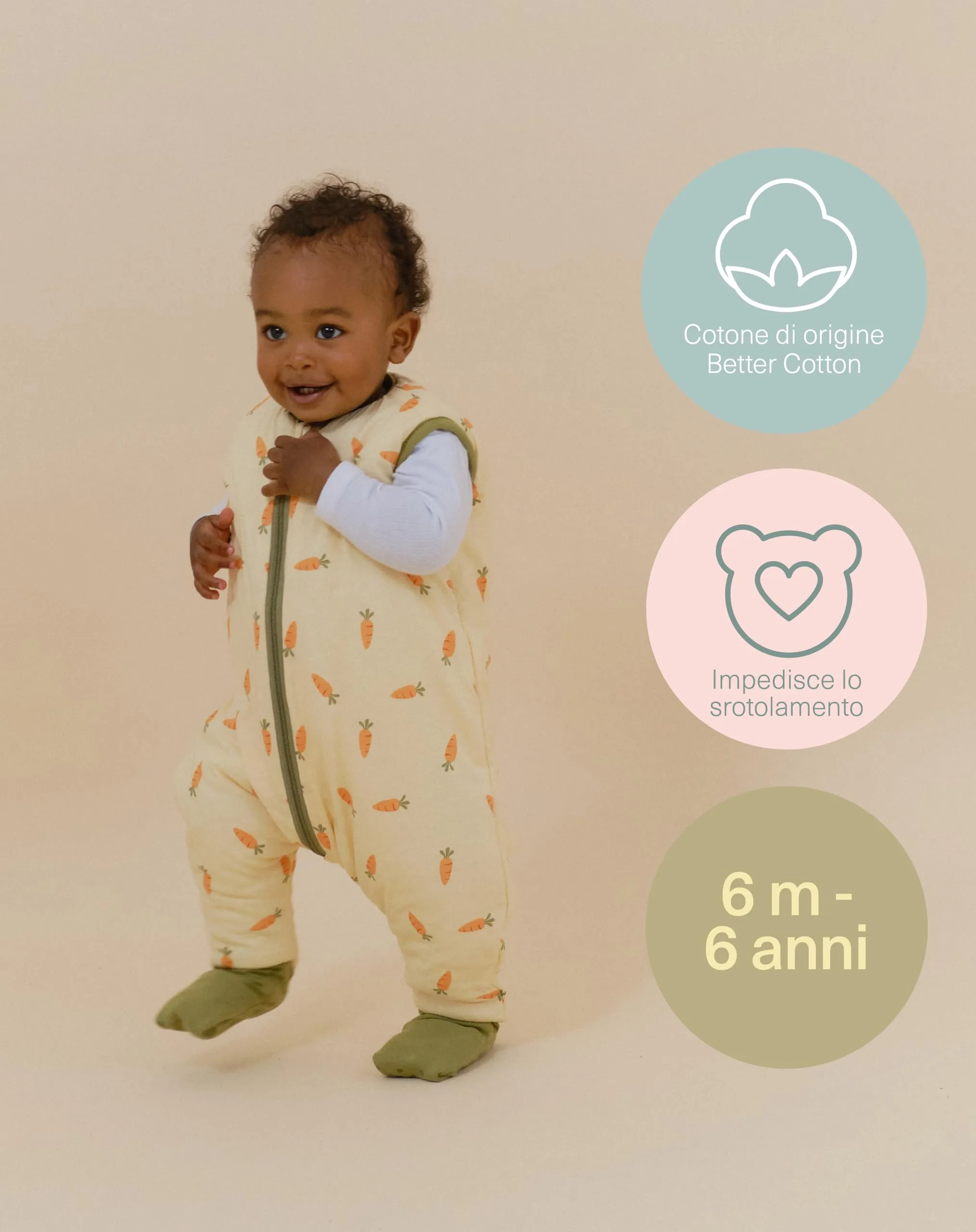 molis&co - Sacco Nanna con piedini e calzini - Sacco nanna invernale per Bambini - Sacchi Nanna 2.5 tog con piedini - 100% Cotone (Oeko-TEX 100) (Carrots, 1 anno) - immagine 5