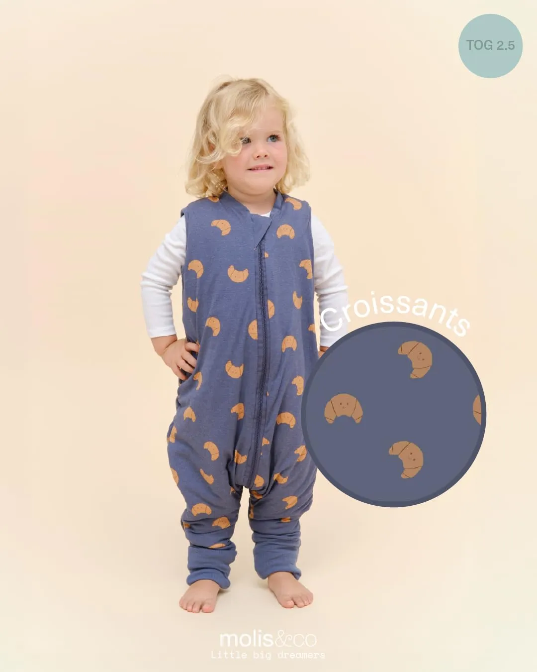 molis&co - Sacco Nanna con piedini e calzini - Sacco nanna invernale per Bambini - Sacchi Nanna 2.5 tog con piedini - 100% Cotone (Oeko-TEX 100) (Croissants, 4 anni) - immagine 4