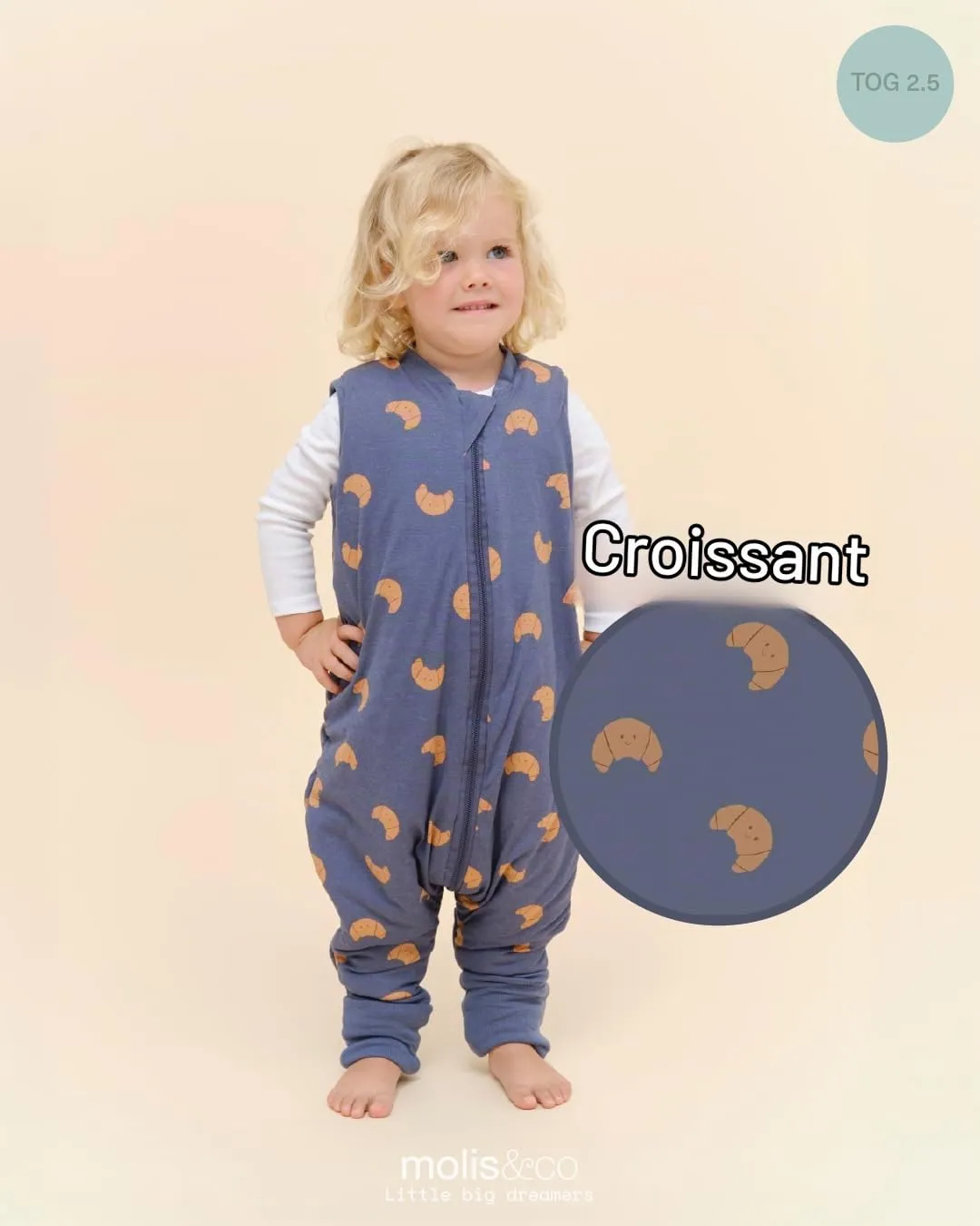 molis&co - Sacco Nanna con piedini e calzini - Sacco nanna invernale per Bambini - Sacchi Nanna 2.5 tog con piedini - 100% Cotone (Oeko-TEX 100) (Croissants, 1 anno) - immagine 4
