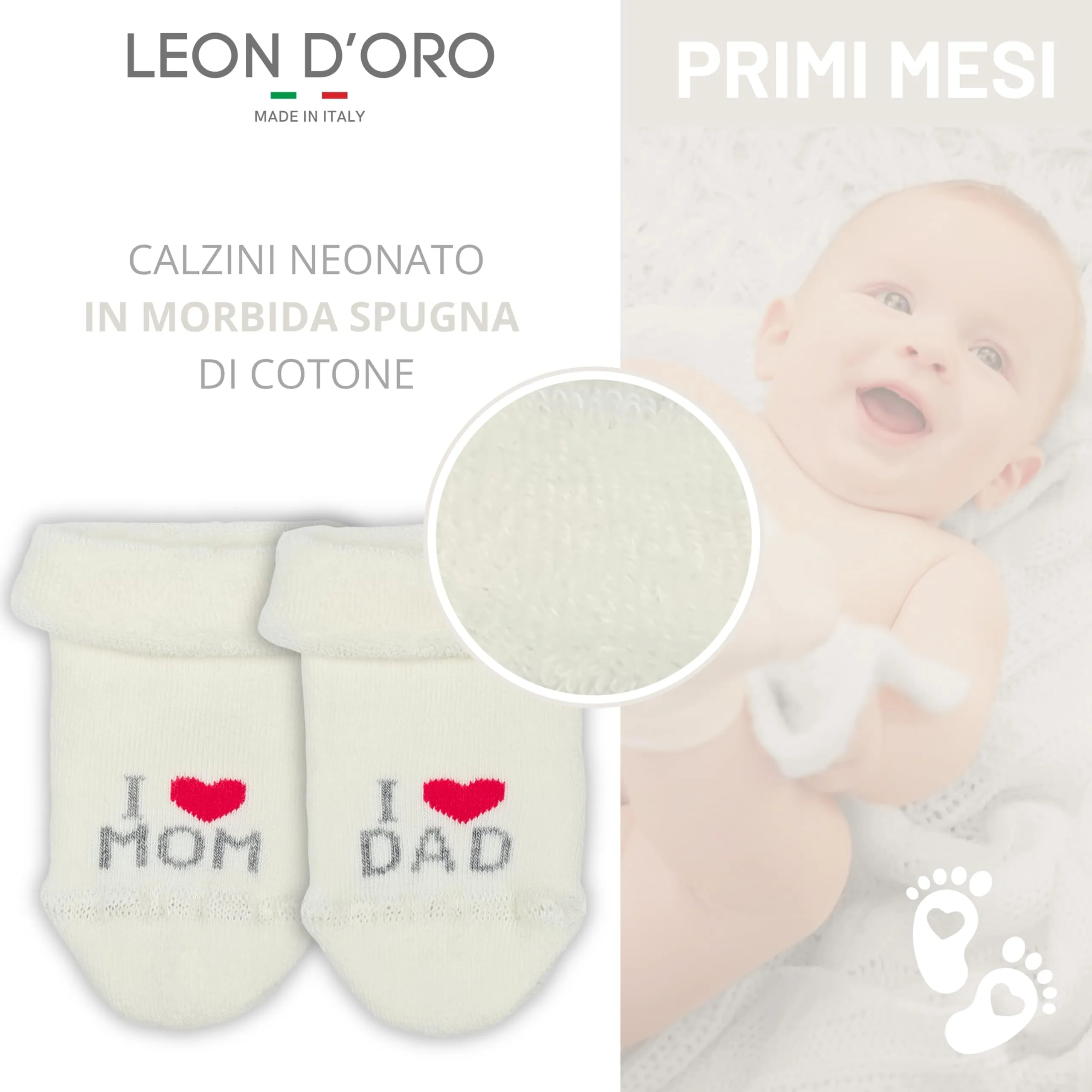 LEON D'ORO Calze Neonato Calzino Regalo Scarpine Babbucce bambini Primi Mesi Taglia Unica Made in Italy (IT, Età, Taglia unica, ASS1 UNISEX) - immagine 3