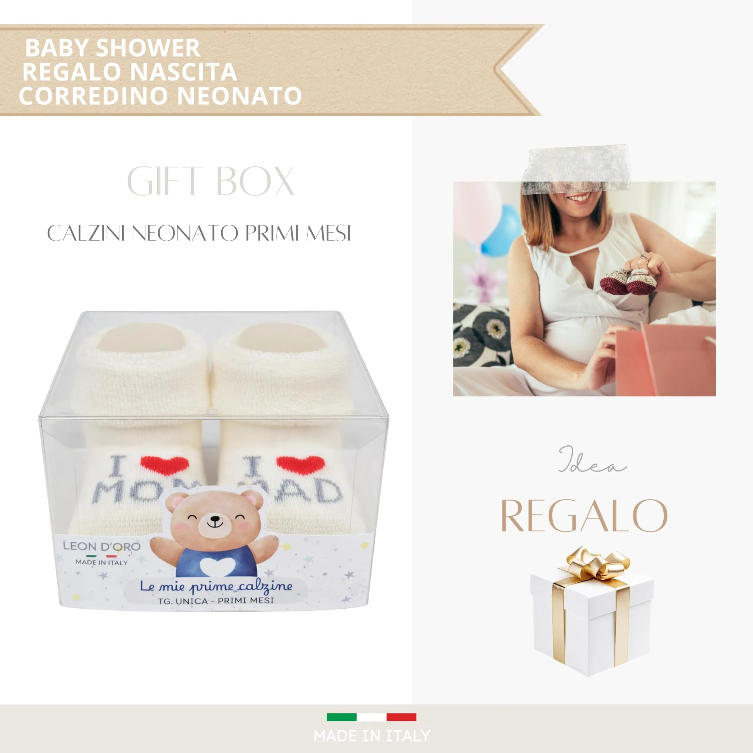 LEON D'ORO Calze Neonato Calzino Regalo Scarpine Babbucce bambini Primi Mesi Taglia Unica Made in Italy (IT, Età, Taglia unica, ASS1 UNISEX) - immagine 4