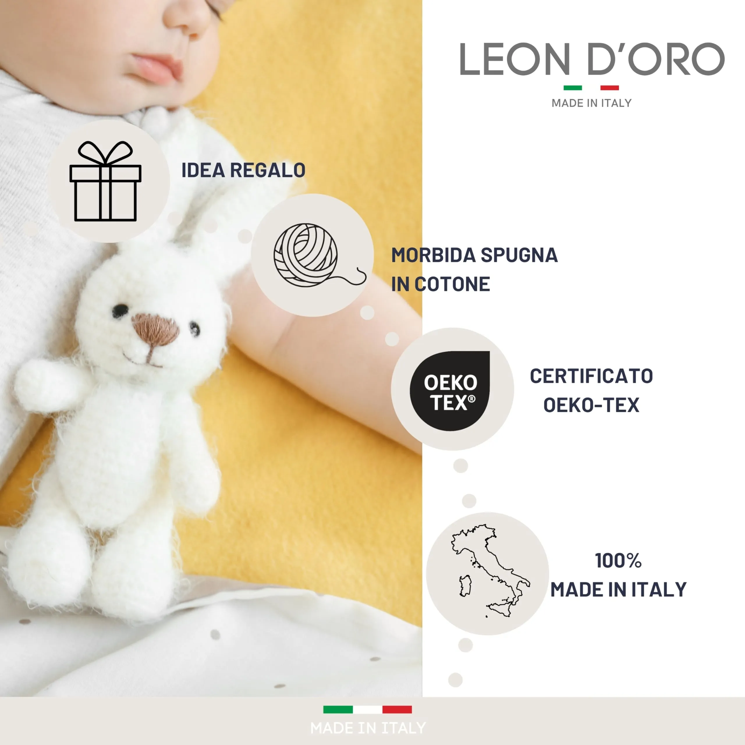 LEON D'ORO Calze Neonato Calzino Regalo Scarpine Babbucce bambini Primi Mesi Taglia Unica Made in Italy (IT, Età, Taglia unica, ASS1 UNISEX) - immagine 5