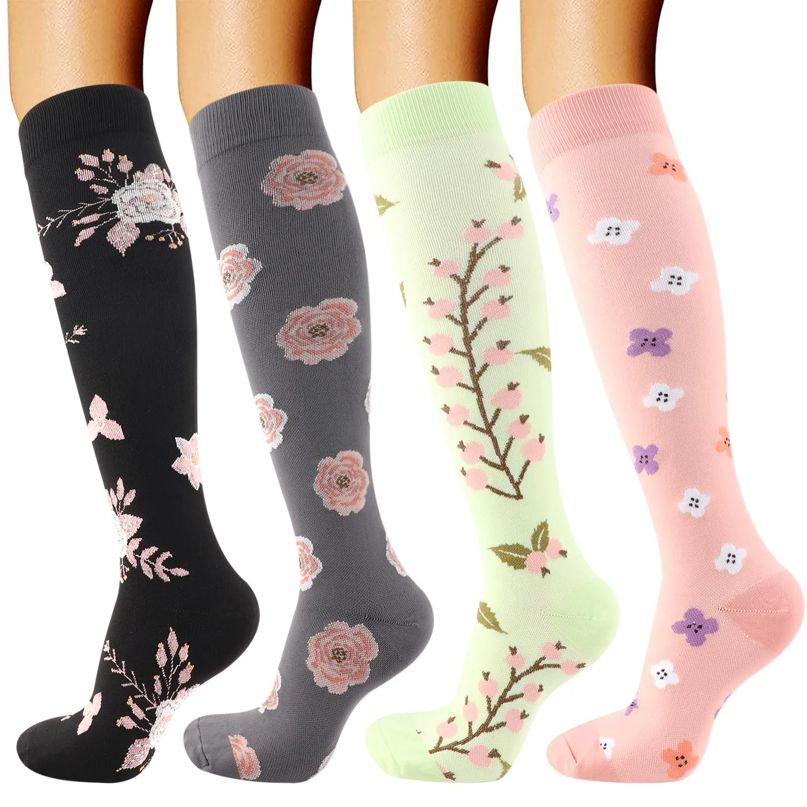 DRESHOW 4 Paia Calze a Compressione per Donna e Uomo Circolazione Miglior Supporto Alla per Atletica,Corsa,Ciclismo,Viaggi - immagine 1