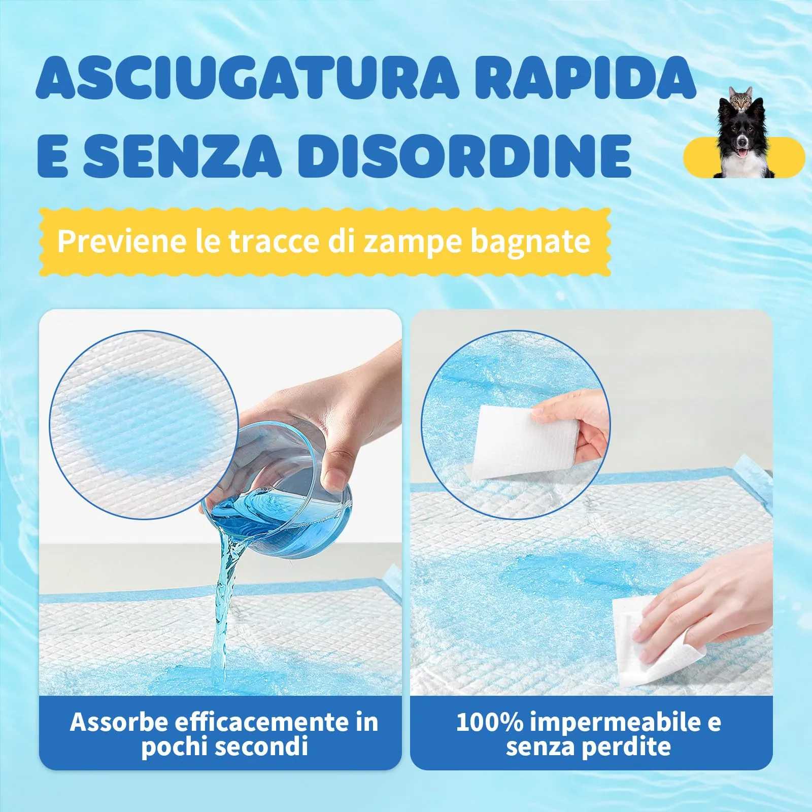 Confezione da 100 traversine cani - Tappetini cane 86 x 71 cm, tappetini igienici per cani usa e getta a 6 strati, tappetino cane pipi super assorbente e ad asciugatura rapida - immagine 5